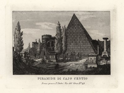 Kilátás a Cestius-piramisra, Piramide di Caio Cestio, Róma alkotó: Unbekannt