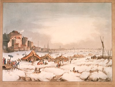 Kilátás a befagyott Temze folyóra a Three Cranes Wharf mellett, London, 1814 alkotó: Unbekannt