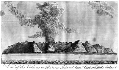 Kilátás a vulkánra a Barren Islanden, Andamán-szigeteken, 1799 alkotó: Unbekannt