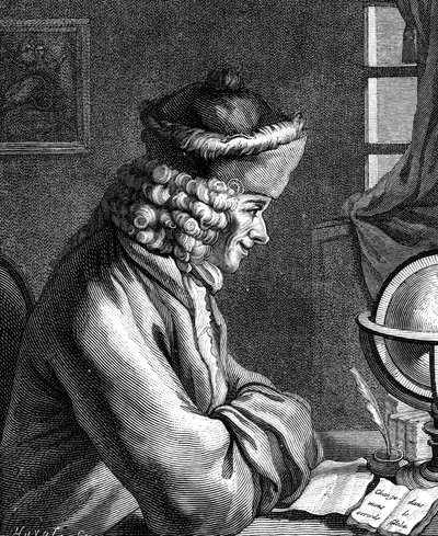 Voltaire, 18. századi francia író, drámaíró, szatirikus és íróember alkotó: Unbekannt