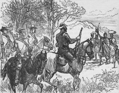 Önkéntesek találkoznak egy hűséges kaffirral és családjával, 1880 alkotó: Unbekannt