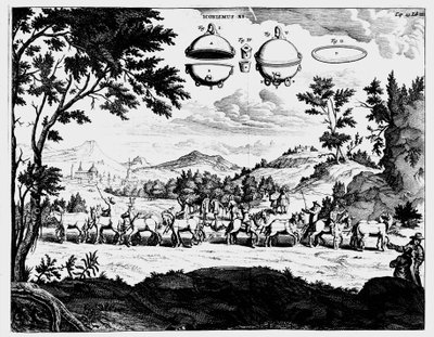 Von Guerickes bemutatója a légnyomás erejéről, 1672 alkotó: Unbekannt