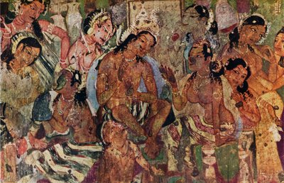 Falfestmény Raja Mahajanaka Ajanta barlangjaiból, c480 alkotó: Unbekannt
