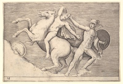 A Warrior Pulling a Rider from His Horse, az Ex Antiquis Camorum et Ge... kiadványból kb. 1599-1622. alkotó: Unbekannt