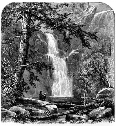 Vízesés a Yosemite-völgyben, Kalifornia, USA, 1875 alkotó: Unbekannt