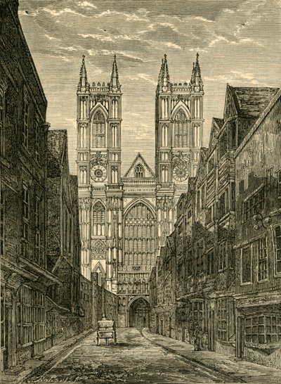 Westminster Abbey nyugati frontja, a Tothill Street felől, 1881. alkotó: Unbekannt