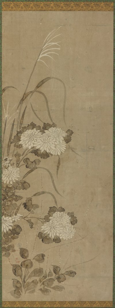 Fehér krizantém és pázsitfű, Edo-korszak, 1615-1868. alkotó: Unbekannt