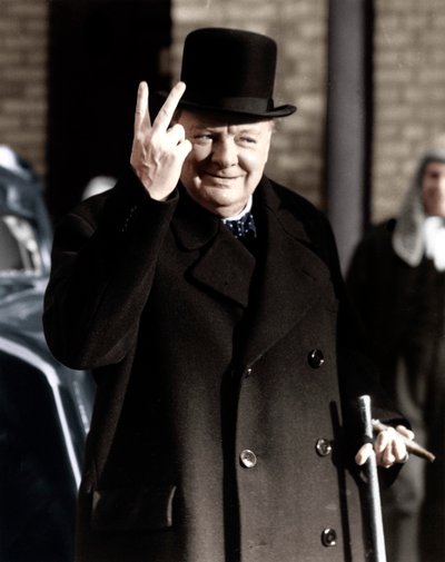 Winston Churchill elkészíti híres V for Victory jelét, 1942 alkotó: Unbekannt
