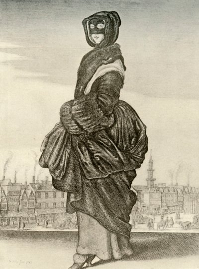 Tél - Angol nő téli kültéri ruhája, I. Károly uralkodása, 1620-1640, 1937 alkotó: Unbekannt
