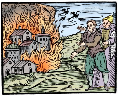 Boszorkányok pusztító házat tűzben - Sváb, 1533 alkotó: Unbekannt