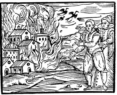 Boszorkányok pusztító házat tűzben - Sváb, 1533 alkotó: Unbekannt