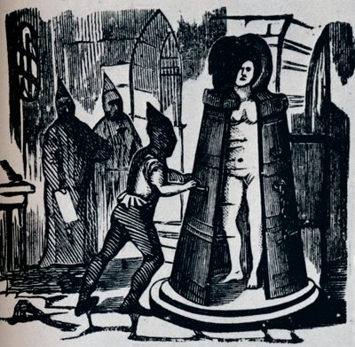 Fametszet Geuders Iron Maident ábrázoló kínzókamrában Beállítás, 1870 alkotó: Unbekannt