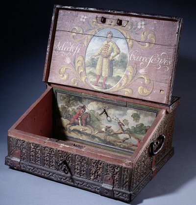 Fa készpénz vagy íródoboz Nagy Péter fiának arcképével, kb. 1695 alkotó: Unbekannt