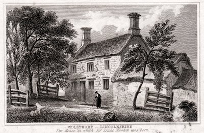 Woolsthorpe Manor, Grantham közelében, Lincolnshire, Sir Isaac Newton szülőhelye, 19. század eleje alkotó: Unbekannt