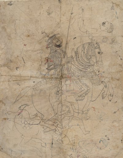 Brijnathanji és Swamini recta imádata, lovas portré verso, K. 1800. alkotó: Unbekannt