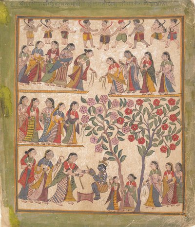 Yashoda megköti Krisnák kezét: Oldal egy szétszórt Bhagavata Purana kéziratból, 1640-50. alkotó: Unbekannt