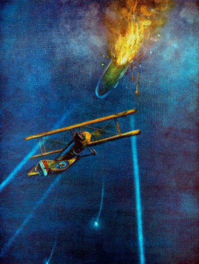 A Zeppelin léghajót lelőtték Cuffley-ban, Enfield közelében, 1916-ban Londonban történt bombatámadás során alkotó: Unbekannt