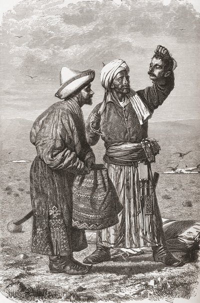Egy afgán katona, kezében ellensége levágott fejével, illusztráció a "The World in the Hands" című, Gauchard és Charles Barbant (1922) által metszett, 1878-ban kiadott műből. alkotó: Unbekannt Unbekannt