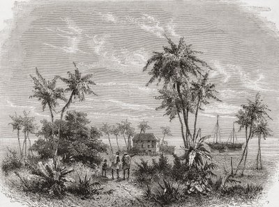 David Livingstone háza Zanzibárban, Tunéziában, Kelet-Afrika, illusztráció a „The World in the Hands”-ből, Henri Theophile Hildibrand (1824-97) metszetében, 1878-ban megjelent alkotó: Unbekannt Unbekannt