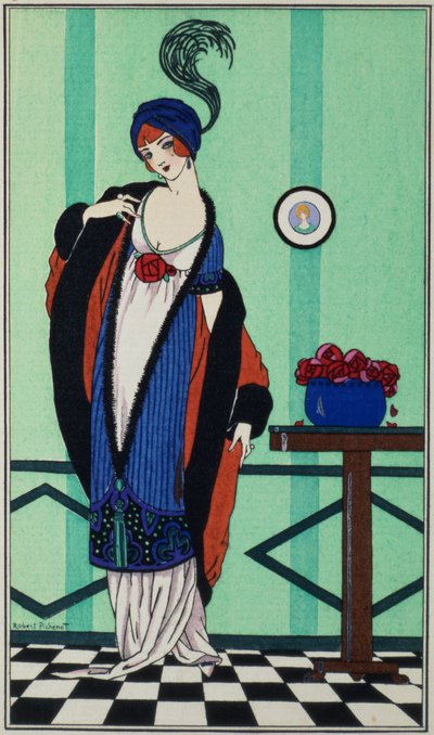 Prémes kabát muszlin tunikával, Robert Pichenot Costumes Parisiens c. művéből, 1913 alkotó: Unbekannt Unbekannt