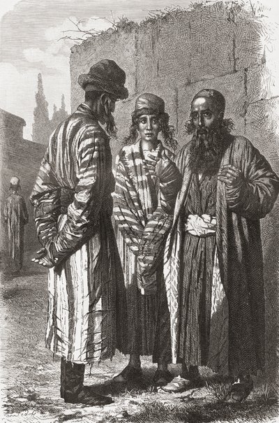 Taskent zsidók, Üzbegisztán fővárosa, illusztráció a „The World in the Hands” című könyvből, Charles Laplante (megh. 1903) metszetében, 1878-ban megjelent alkotó: Unbekannt Unbekannt