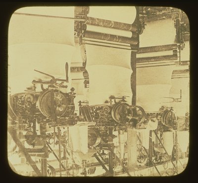 Működő kötőgépek a Wolsey Woolen Factoryban, Leicestershire, 1850 körül alkotó: Unbekannt Unbekannt
