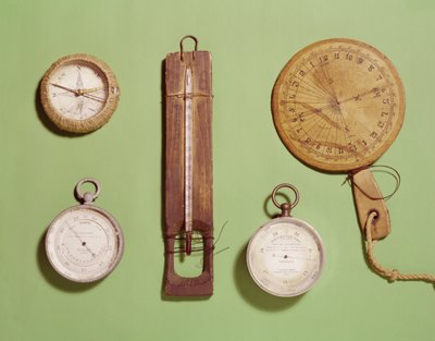 Scotts iránytű, hőmérő, napóra, barométer és magassági skála az antarktiszi expedíción, 1910-12 alkotó: Unbekannt Unbekannt