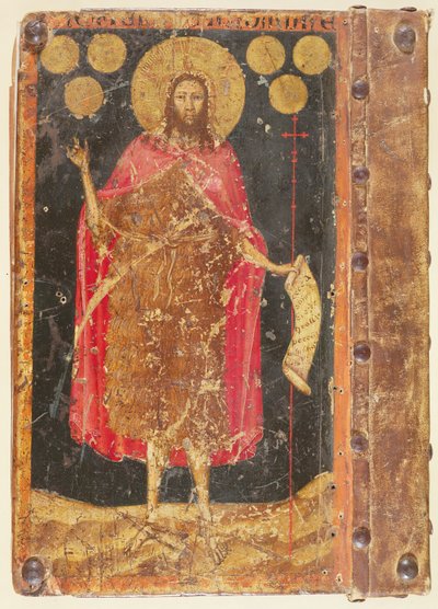 Keresztelő Szent János aranyflórinokkal, a Coiners Guild of Constitutions and Statutes címlapjáról, 1380 körül alkotó: Unbekannt Unbekannt