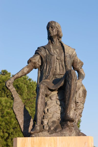 Kolumbusz Kristóf szobra a La Rabida kolostorban, Huelva tartomány, Andalúzia, Spanyolország déli része. alkotó: Unbekannt Unbekannt