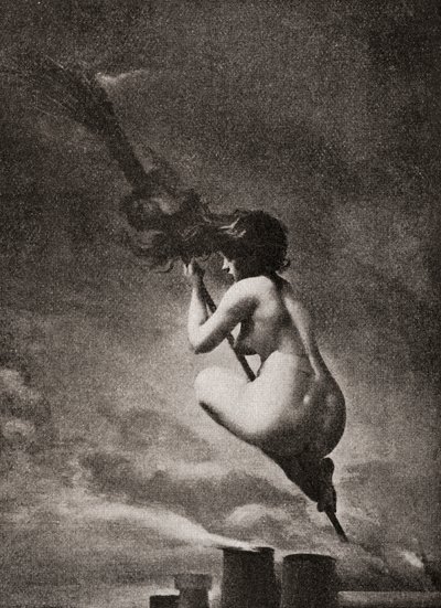 A boszorkány a seprűn, L.R. munkája nyomán. Falero. Eduard Fuchs illusztrált erkölcstörténetéből a középkortól napjainkig, 1909. alkotó: Unbekannt Unbekannt