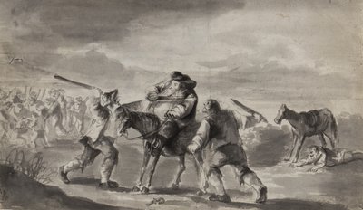 Utazót megtámadtak, valószínűleg Samuel Butler Hudibrasát, 1790 körül (toll, ecset és tinta papíron) alkotó: Unbekannt Unbekannt