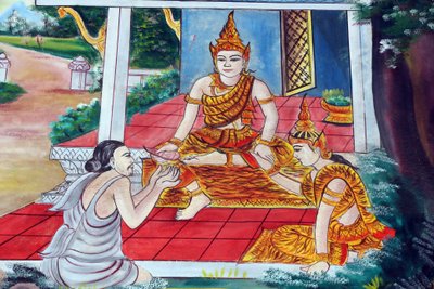 20151029, Vientiane, Laosz : Wat Inpeng buddhista templom. A Jataka mesék elbeszélések Buddha előző életeiről (vagyis mielőtt utoljára megszületett, hogy Buddhává váljon) alkotó: Unbekannt