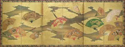 A nyitott és zárt rajongók dekorációja, Momoyama-korszak (1568-1615) alkotó: Unbekannt