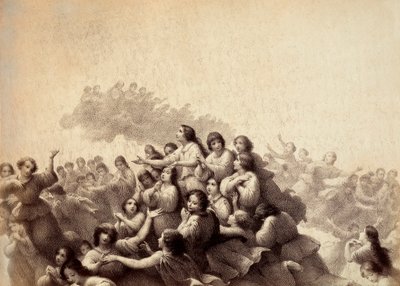 Lelkek hada repül át a Paradicsom égboltján. Illusztráció Dante Alighieri Isteni komédiájának Paradiso III. énekéhez. Franceso Scaramuzza műve, amelyet a firenzei önkormányzatnak szentelt. alkotó: Unbekannter Künstler