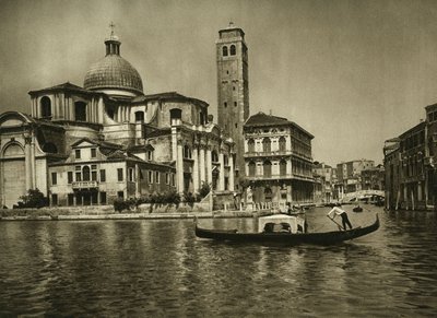 Gondola a Canal Grande-ban, szemben a Szent Jeremiás templommal (San geremia), Cannaregio szomszédságában. Velence fényképezése: Wilhelm Bode alkotó: Unbekannt