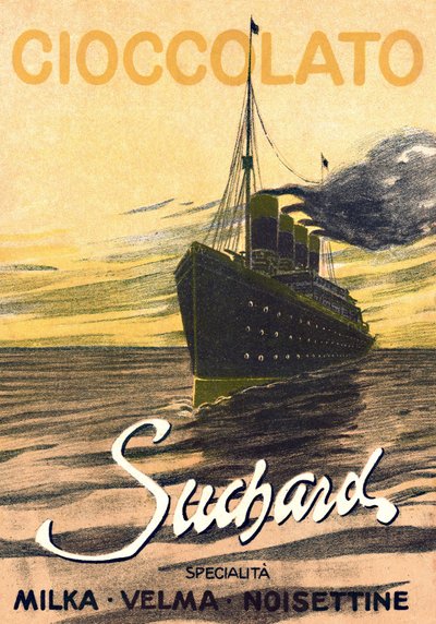 A Milka de Suchard csokoládé reklámja, amely egy hajójárót ábrázol, 20. század eleje (plakát) alkotó: Unbekannter Künstler