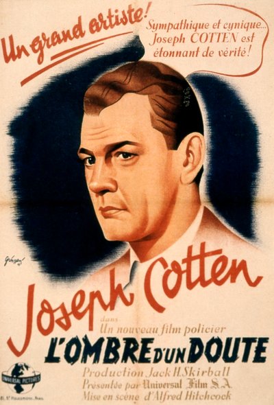 AlFredhitchcock A kétely árnyéka című filmjének plakátja Joseph Cottennel 1943 alkotó: Unbekannt