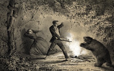 A hajótörés után Pierre Viaud tengerész megvédi magát a vadállatoktól alkotó: Unbekannter Künstler