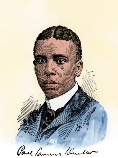 Paul Lawrence Dunbar (1872-1906) amerikai költő autográfjával. Kézzel színezett fametszet egy 19. századi illusztrációról. alkotó: Unbekannter Künstler