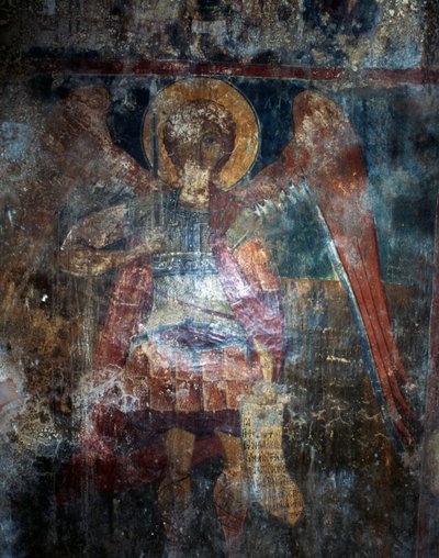 Angyal, freskó Agios Constantinos és Agia Eleni bizánci templomában, Voukolies, Kréta, Görögország (fotó) alkotó: J.B. and Brown J. Rowbotham