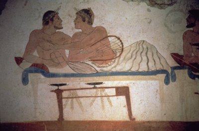 Bankett az elhunytak részvételével, részlet a Búvár sírjában készült festményről, ie 480 körül (falfestmény) (részletesen lásd: 112063) alkotó: Unbekannter Künstler