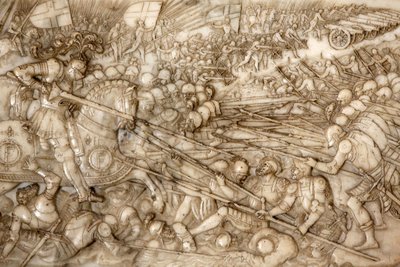 Szent Dénes-bazilika, Ferenc 1. francia király és Claude Franciaország sírja, az Alapítvány mélydomborműve, Az 1515-ös marignánói csata ábrázolása – Ferenc 1. győztes beavatkozása, Saint-Denis, Franciaország alkotó: Unbekannt