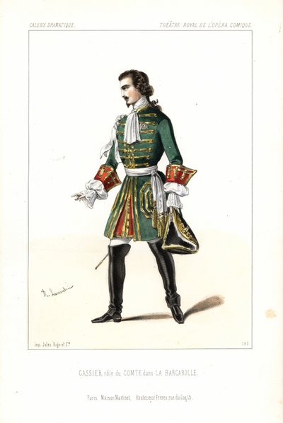 Edouard Gassier basszbariton a gróf szerepében Auber La Barcarolle című operájában, Opera Comique alkotó: Unbekannter Künstler