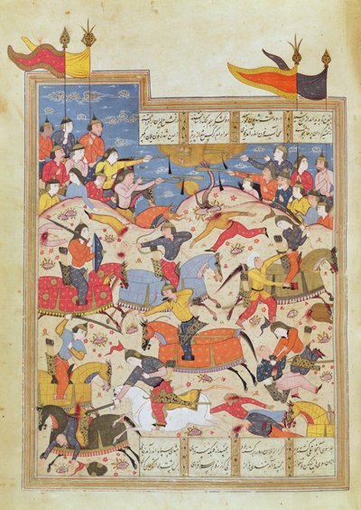 Csatajelenet, illusztráció a "Shahnama"-ból alkotó: Unbekannt