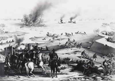 Battle of Hampton Roads vagy Battle of Ironclads, a USS Monitor és a CSS Virginia (jobbra), március 9. alkotó: William M. Timlin