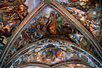 Bibliai jelenetek, freskók (18. század) a Szent Bertalan-székesegyház boltozatáról, Lipari, Lipari-szigetek (UNESCO Világörökségi Lista, 2000), Szicília, Olaszország. alkotó: Benjamin Baud