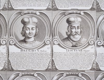 V. Boleszláv, a Szűz és Leszek II, a Fekete, sz. 27. és 28. „A lengyelek hercegeinek és királyainak kronológiai sorozata” (metszet) alkotó: Unbekannt