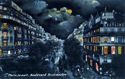 Boulevard Montmartre éjszaka, Párizs, 1900 körül. alkotó: Unbekannter Künstler