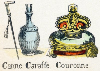 C – Canne Caraffe Crown – Ábécé – gyerekszórakozás – Kép epinal, népszerű sorozat 1890 körül (illusztráció) alkotó: Unbekannt