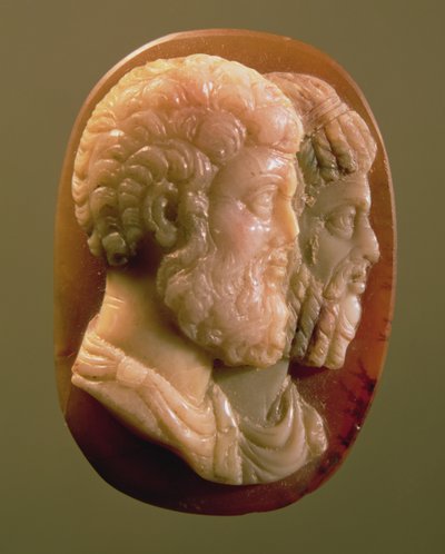 Cameo, amely Marcus Aureliust (121-180) és Lucius Verust (130-169) Roman (onix) ábrázolja alkotó: Unbekannt
